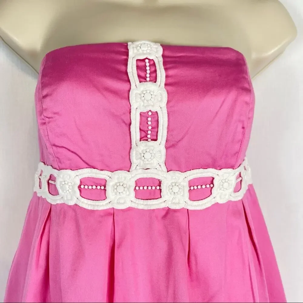 Lilly Pulitzer Strapless Fit Flare Resort Wear Dress Pink White Size 4 - Picture 4 of 12
